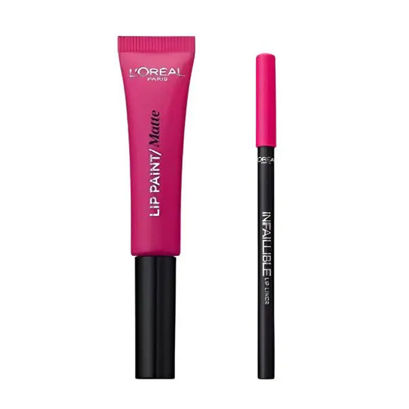 L'Oreal Lip Kit Paint Matte Liquid Lipstick & Lip Liner - 202 King Pink