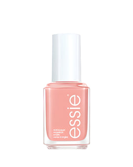 A bottle of Essie nail polish in a light pink color with a white cap, labeled 'Essie' and 'Spring Awakening'.